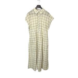 Zen Ethics Retro Cotton Summer Day Dress. Midi Yellow Grey Cream  XL.  unworn